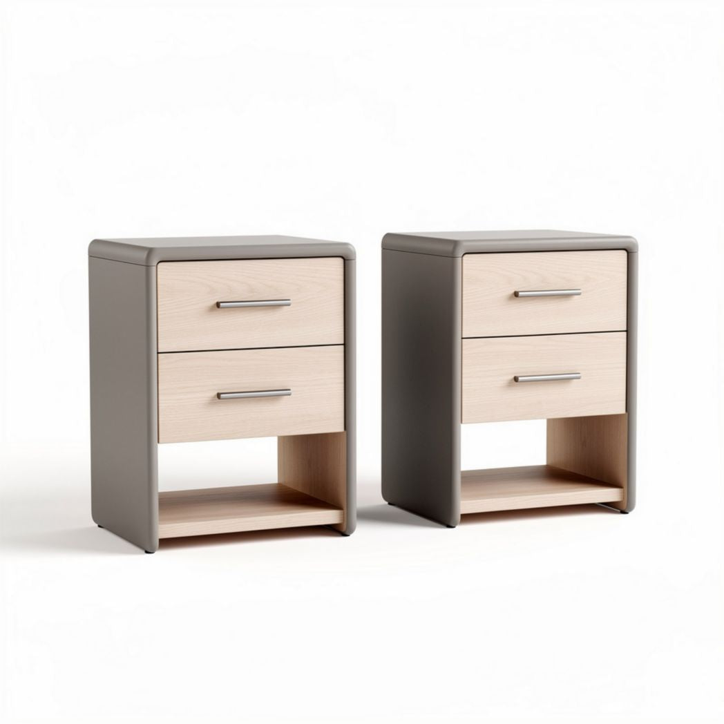 Table de chevet en bois et simili cuir gris avec deux tiroirs 45 x 40 x 60cm