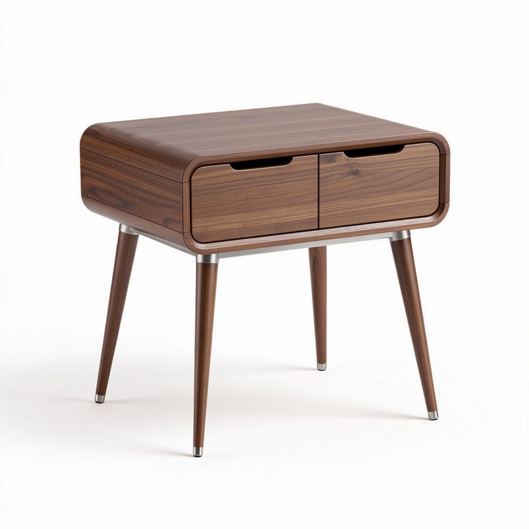 Table de chevet en bois massif couleur noyer avec tiroirs 50 x 50 x 45cm