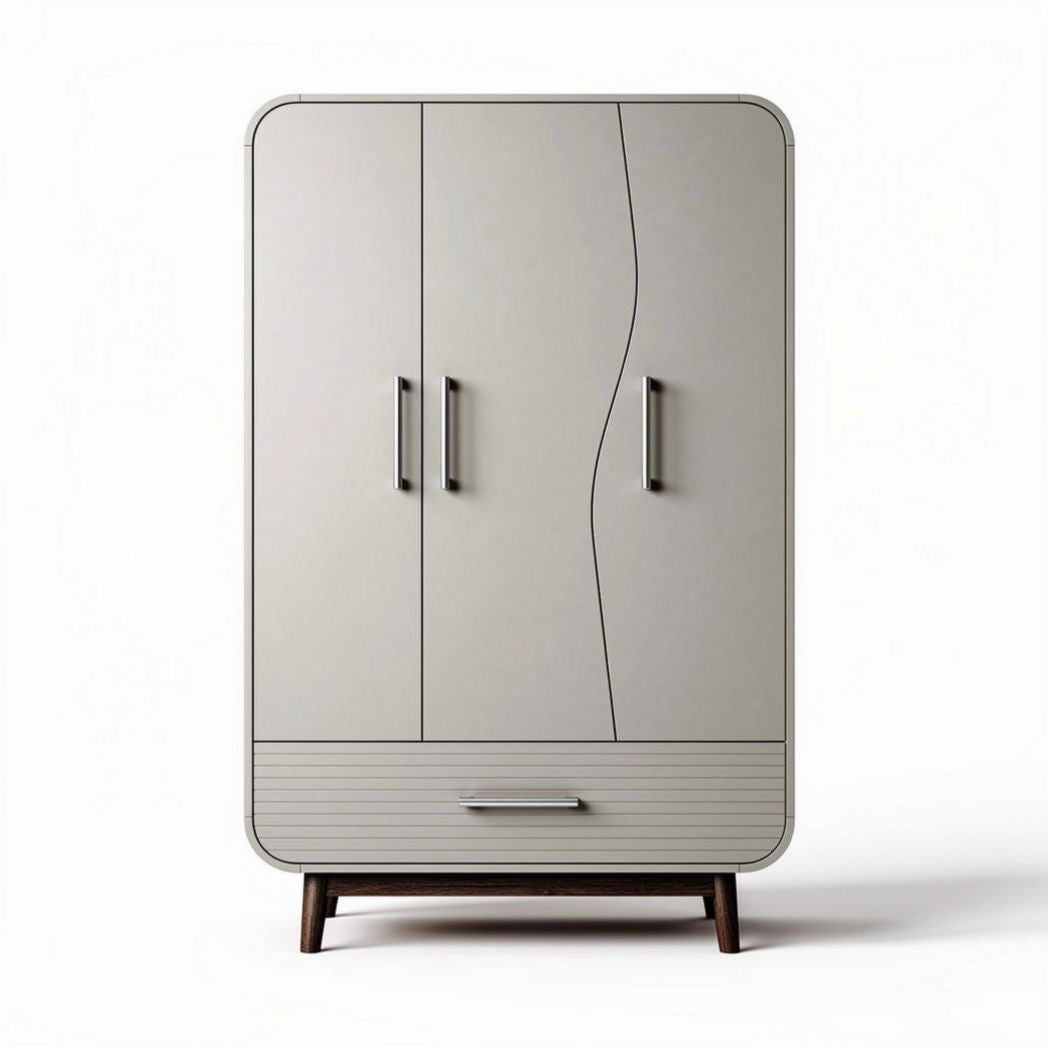 Armoire en bois gris avec trois portes et un tiroir de rangement 180 x 90 x 45cm