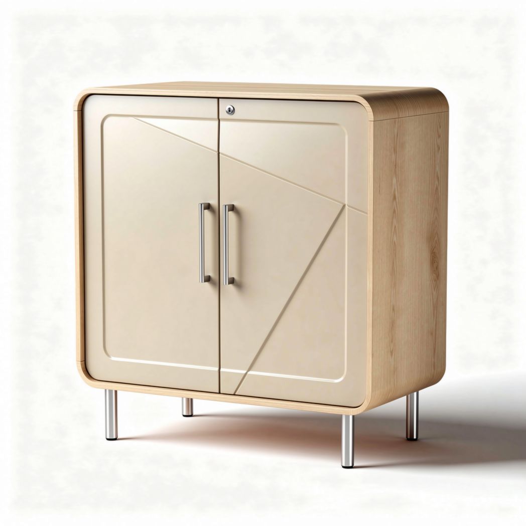 Meuble de rangement en bois et plastique beige avec deux portes 80 x 40 x 80cm