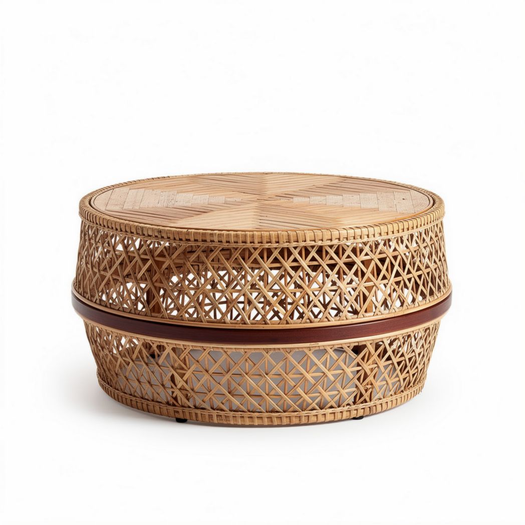 Table basse en rotin naturel 70 x 70 x 30cm pour salon moderne