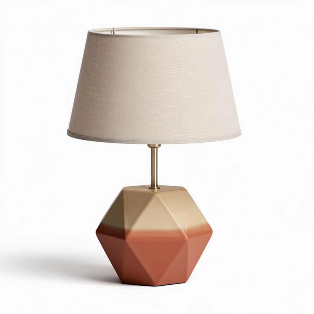 Lampe de table géométrique en céramique rouge et beige 30 x 25 x 50cm