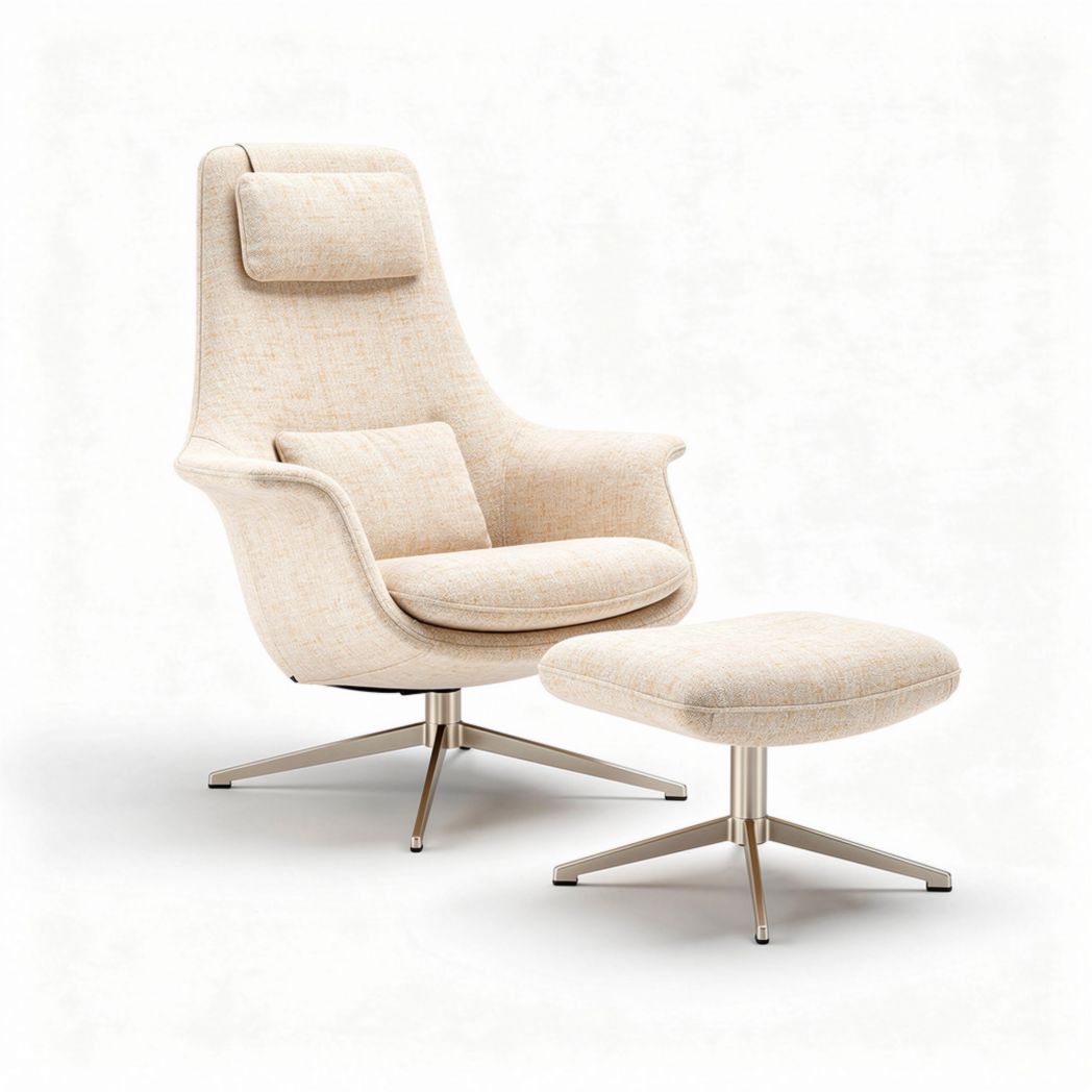 Fauteuil relax avec repose-pieds en tissu beige dimensions 80 x 75 x 110cm