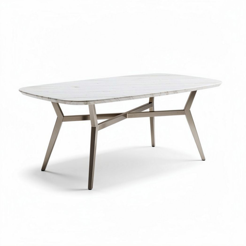 Table rectangulaire en bois clair avec pied en métal gris de 200 x 100 x 75cm
