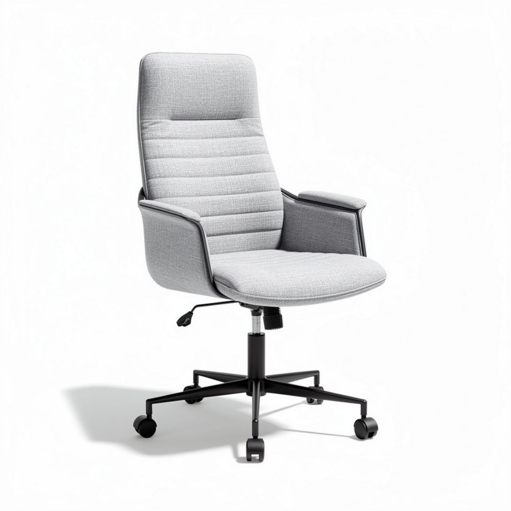 Chaise de bureau ergonomique en tissu gris avec roulettes et accoudoirs